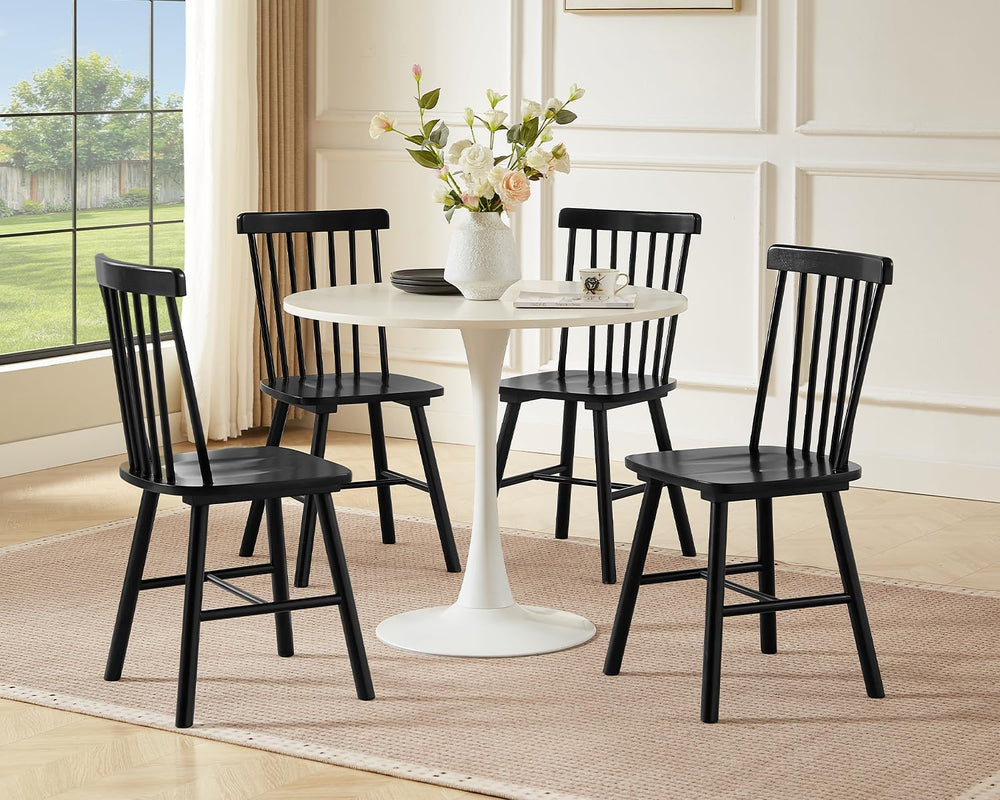 PrimeZone Windsor Dining Chairs Set of 4 with Spindle Back, Black | Solid Rub...