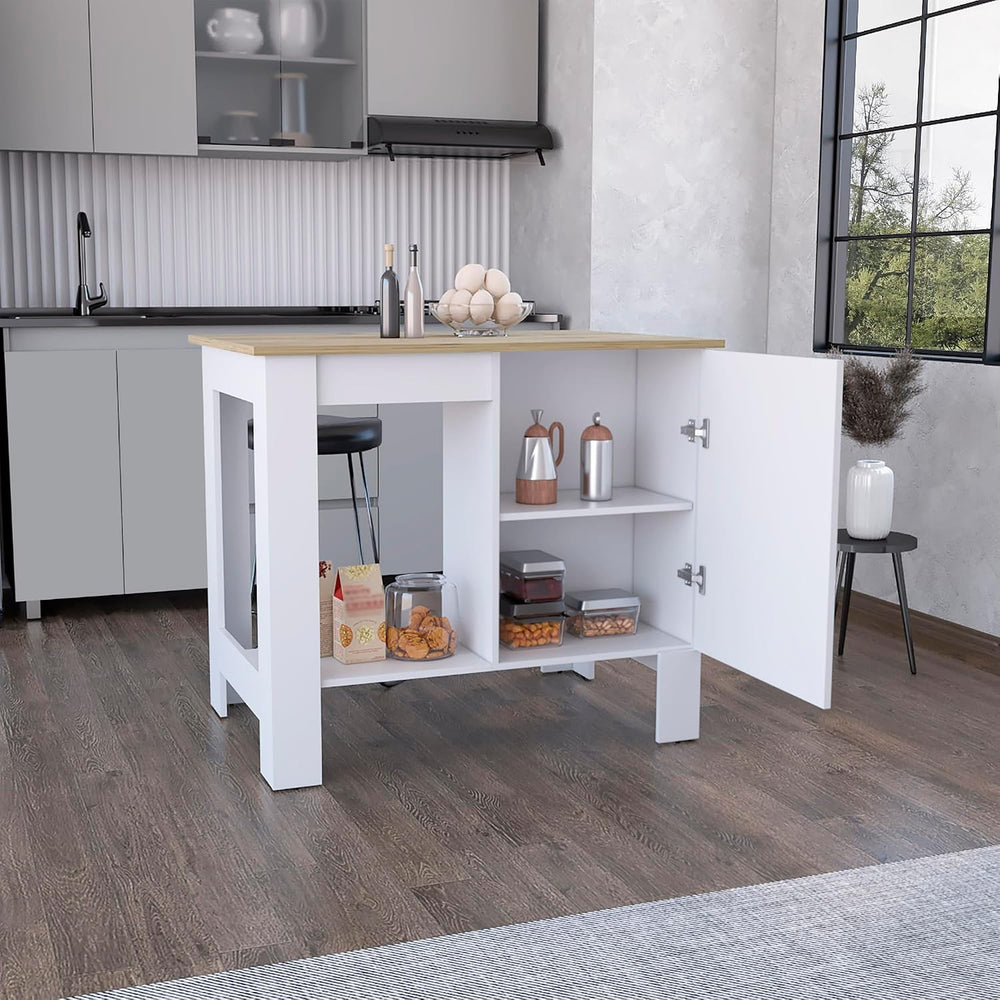 Kitchen Island, Single Door Cabinet, Shelf White/Macadamia | Includes two int...