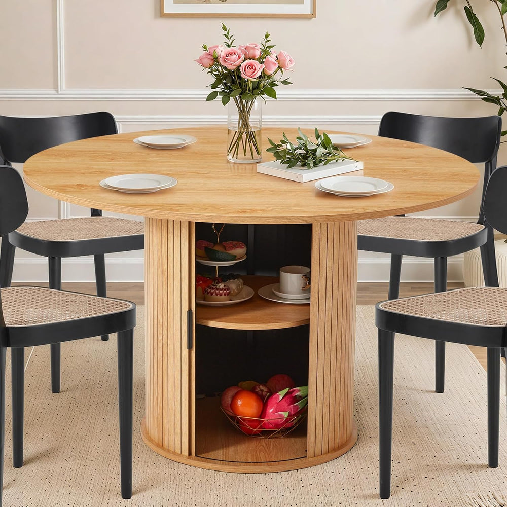 AVAWING 47-inch Round Dining Table for 4-6, Circle Fluted Kitchen Table with ...