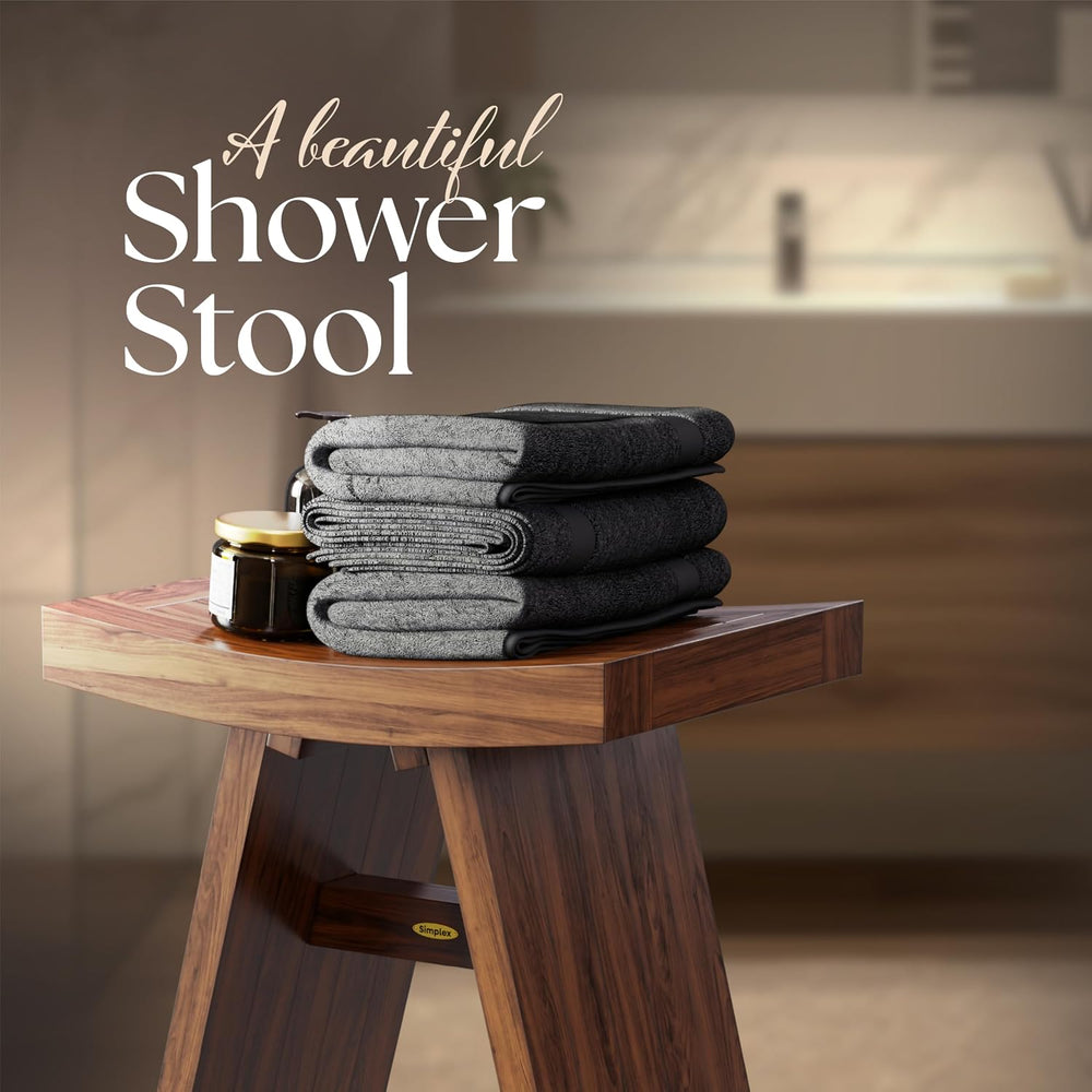 SIMPLEX 18 Inch Solid Teak Shower Stool, Indoor or Outdoor