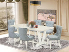 East West Furniture V027SI215-7 7 Piece Dining Room Table Set Consist of a Rectangle Kitchen Table with V-Legs and 6 Baby Blue Linen Fabric Parson Dining Chairs, 40x72 Inch, Multi-Color