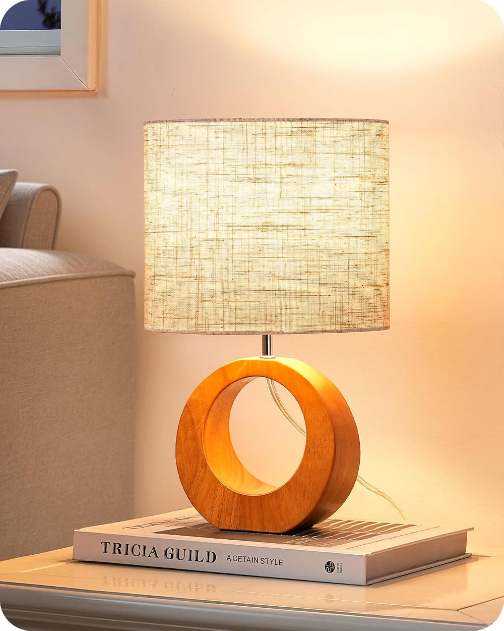 EDISHINE Small Wood Table Lamp, Nightstand Lamp, ON-Off Switch, Living Room