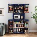 HLR 72" Kitchen Pantry Storage Cabinet with Open Countertop, Freestanding Larder Cupboard with Microwave Stand, Utility Laundry Room Storage Cabinet with Doors and Shelves for Dining Room, Living Room