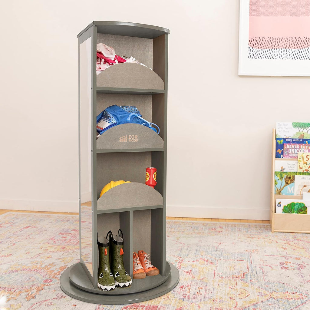 ECR4Kids Rotating Dress-Up Carousel Costume Organizer, Montessori Furniture, Grey Wash