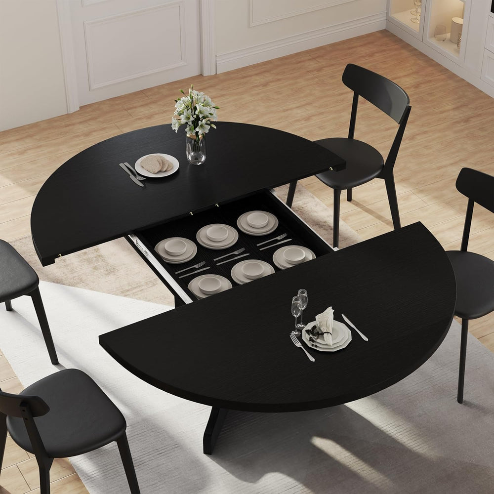 iPormis 59" Extendable Round Dining Table for 4-6, Modern Kitchen Table ...
