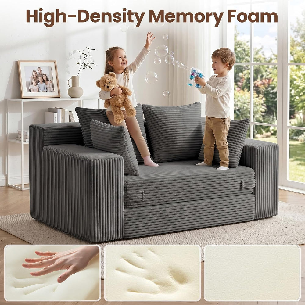 JUIKURY Floor Mini Couch 53 Inch, 3-in-1 Gray Couches Covertible Sofa Bed wit...