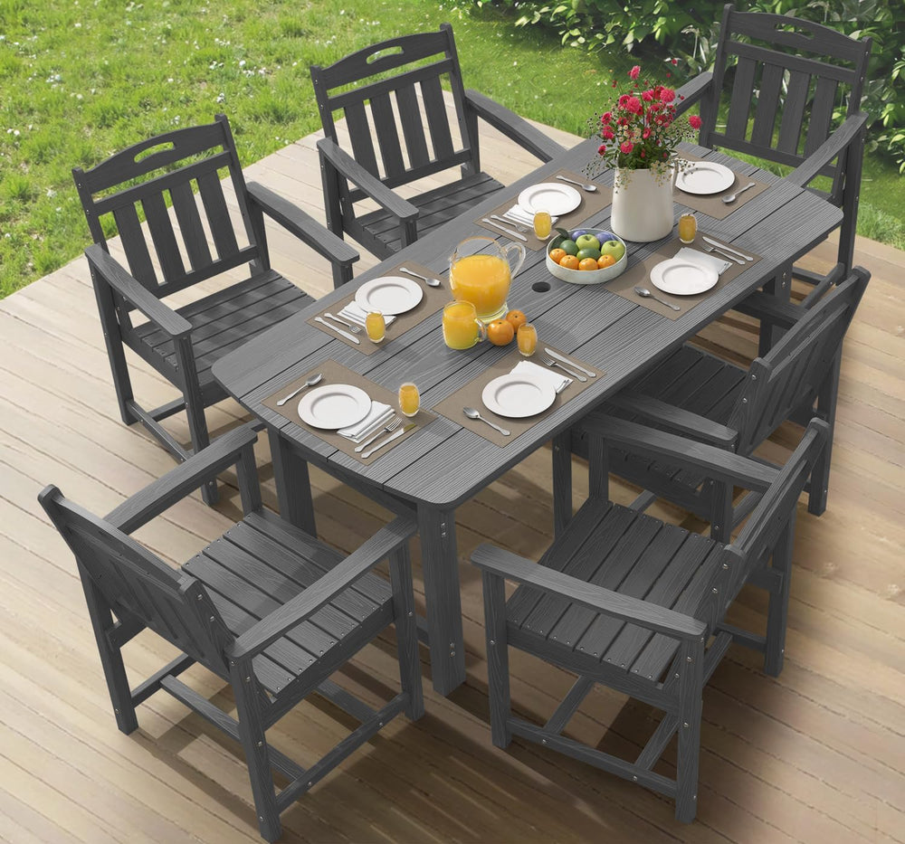 Ciokea HDPE Outdoor Dining Set of 6, Patio Table and Chairs Sets, Grey