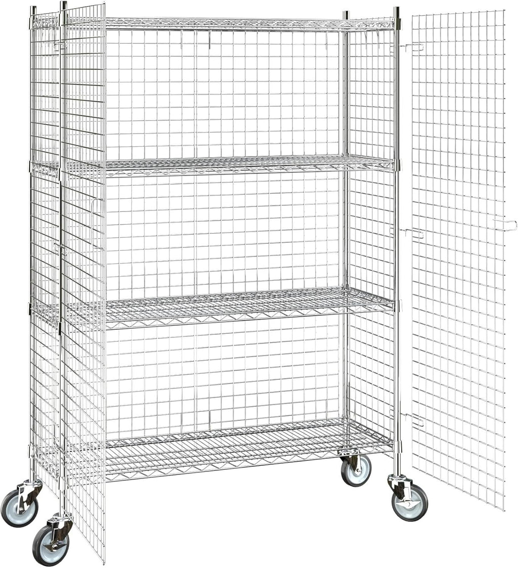 18"x48"x70" Metal Wire Chrome Security Heavy Duty Commercial NSF Certified Storage Unit | Mobile Wire Security Cage Kit