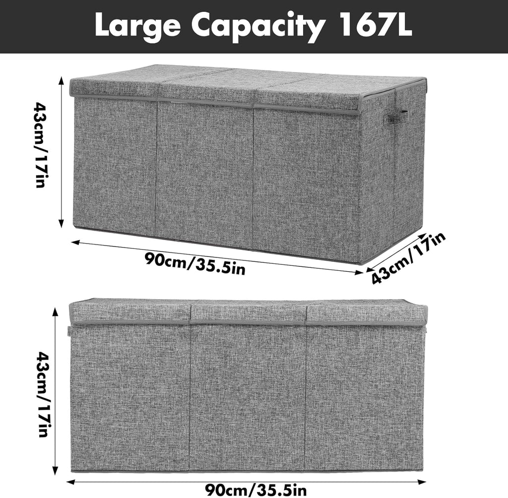 Extra Large Toy Box 167L, Sturdy Toy Storage Chest Organizer Bin Baskets with 2 Removable Divider for Boys, Girls, Kids, Nursery, Bedroom, Playroom, 35.5"x17" x17"(Linen Gray)