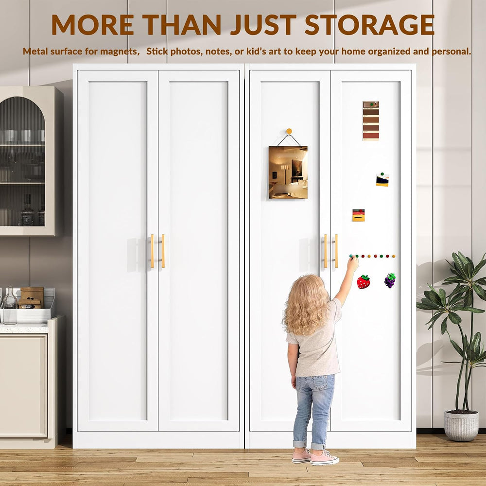 CJF White Kitchen Pantry Cabinet,71 Inch Tall Metal Storage Cabinet with 4 Ad...