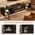 70" Floating TV Stand with 36" Electric Fireplace, Wall Mounted Fireplace Entertainment Center with Storage for TVs Up to 80",WI-FI Enable Fireplace TV Stand for Living Room,Black&Black