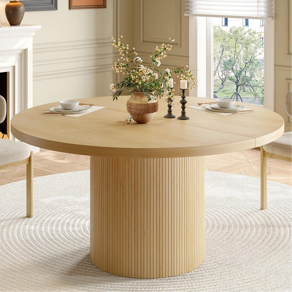 ONBRILL 47 Inch Round Dining Table for 4-6, Oak