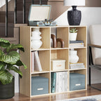 Signature Design by Ashley Piperton Contemporary 3-Tier Floor Standing 9 Cube Organizer for Living Room, Wood, Works with 10.5 W x 10.5 D x 11 H Storage Bin (Sold Separately), Light Brown