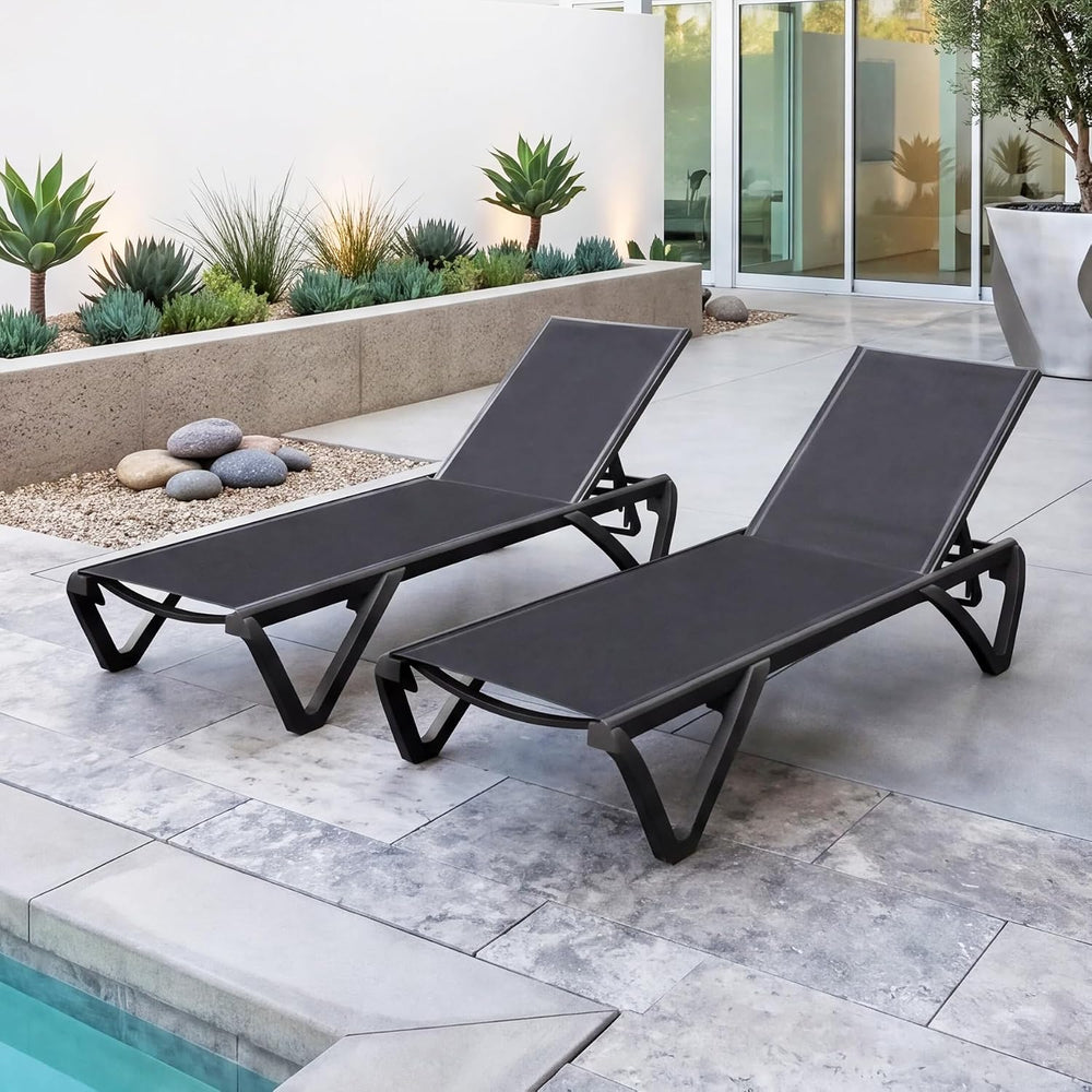 Domi Aluminum Pool Lounge Chair Outdoor Set of 2 Chaise Lounge Outdoor | Whee...