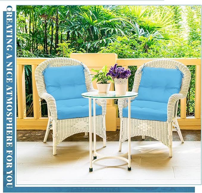 Geetery Outdoor Chair Cushions Set of 4 for Patio Lawn Furniture Wicker Rocking Dining Chairs 42x21x4 Inch High Back Seat Pads Replacement with Ties Weather-Resistant Fade-Resistant Indoor(Lake Blue)