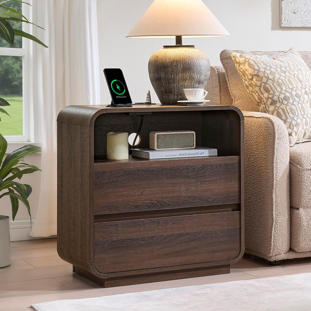 Standifurno Modern Walnut Nightstand, 25" Tall Wooden Bedside Table with...