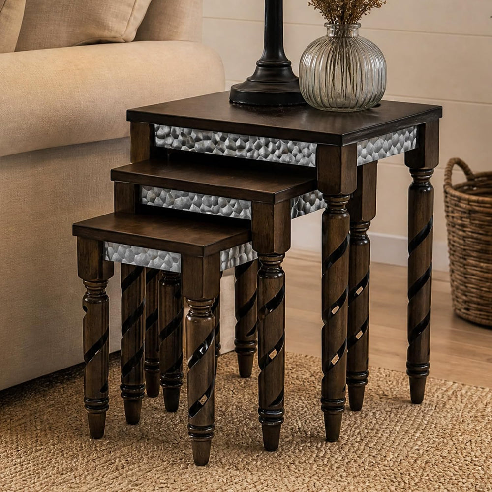 Hyfirm Nesting Tables Set of 3, Walnut Mid Century Modern Accent Tables with ...