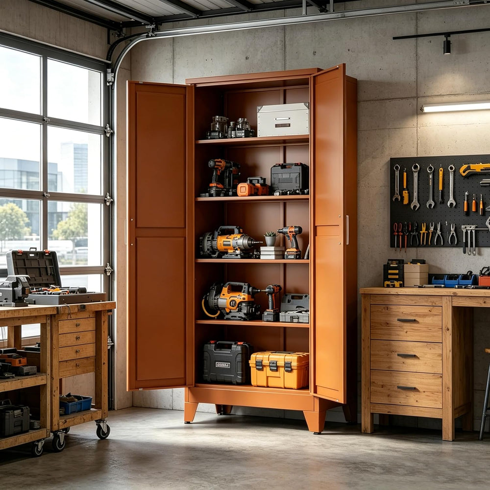 Bevivog Tall Rust Brown Storage Cabinet, 71" Metal Pantry Cabinet with 2...
