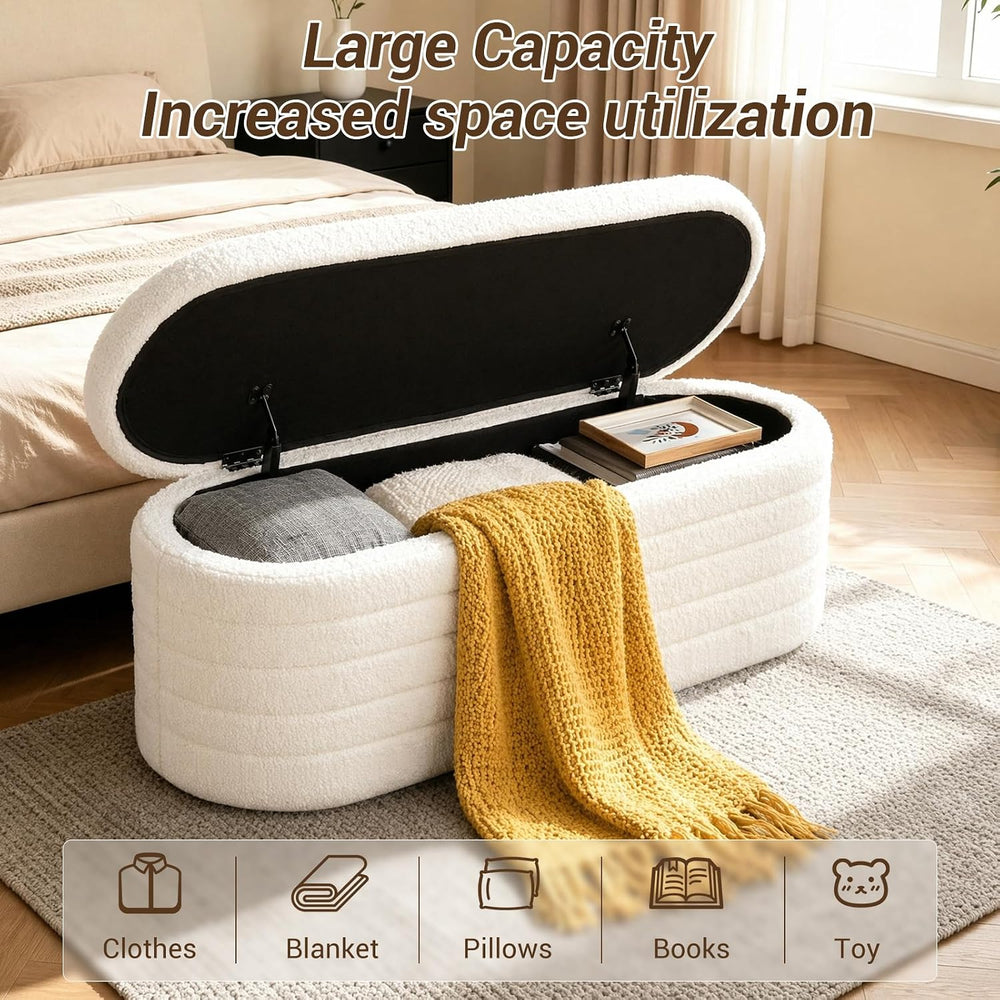 Ottoman with Storage 45.5" Storage Ottoman Bench White | Teddy Upholster...