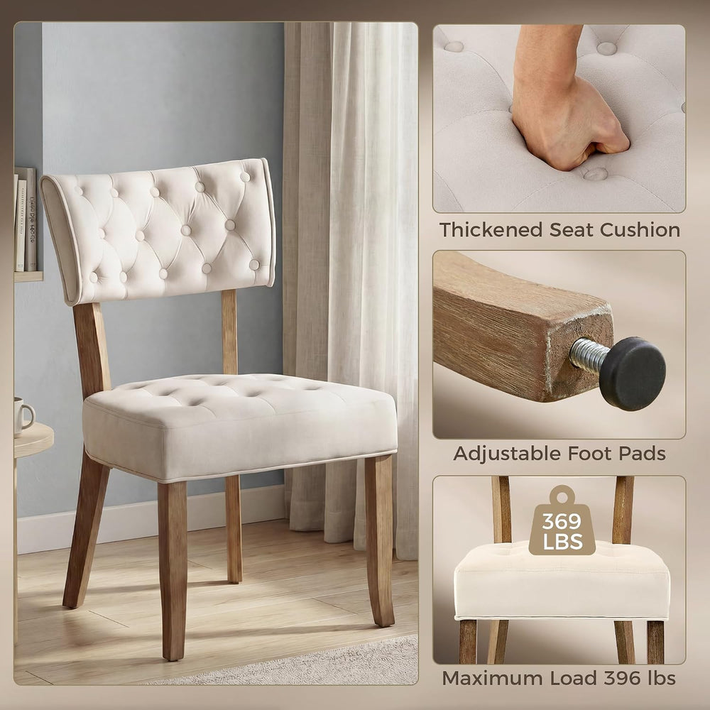 UVV Wooden Dining Chairs Set of 2, Mid Century Tufted Upholstered Kitchen Cha...