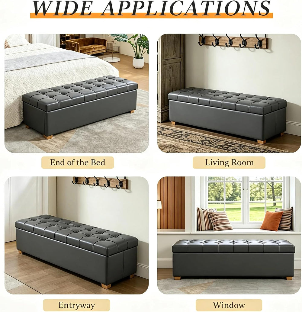 Aoiy & Wifon 60.2'' W Storage Ottoman Bench, PU Upholstered Ottom...