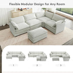ROWHY 113'' Modular Sectional Cloud Corner Couch, 5 Seater L Shape Sofa Big Comfy Corduroy Oversized Couch with 2 Pillows Movable Ottoman, Deep Seat Sectional Couches for Living Room Office Light Grey