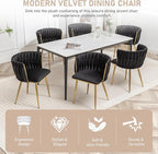Kiztir Black Velvet Dining Chairs Set of 6, Upholstered Dining Room Chairs with Gold Metal Legs, Modern Dining Chairs with Woven Back for Living Room, Bedroom, Kitchen