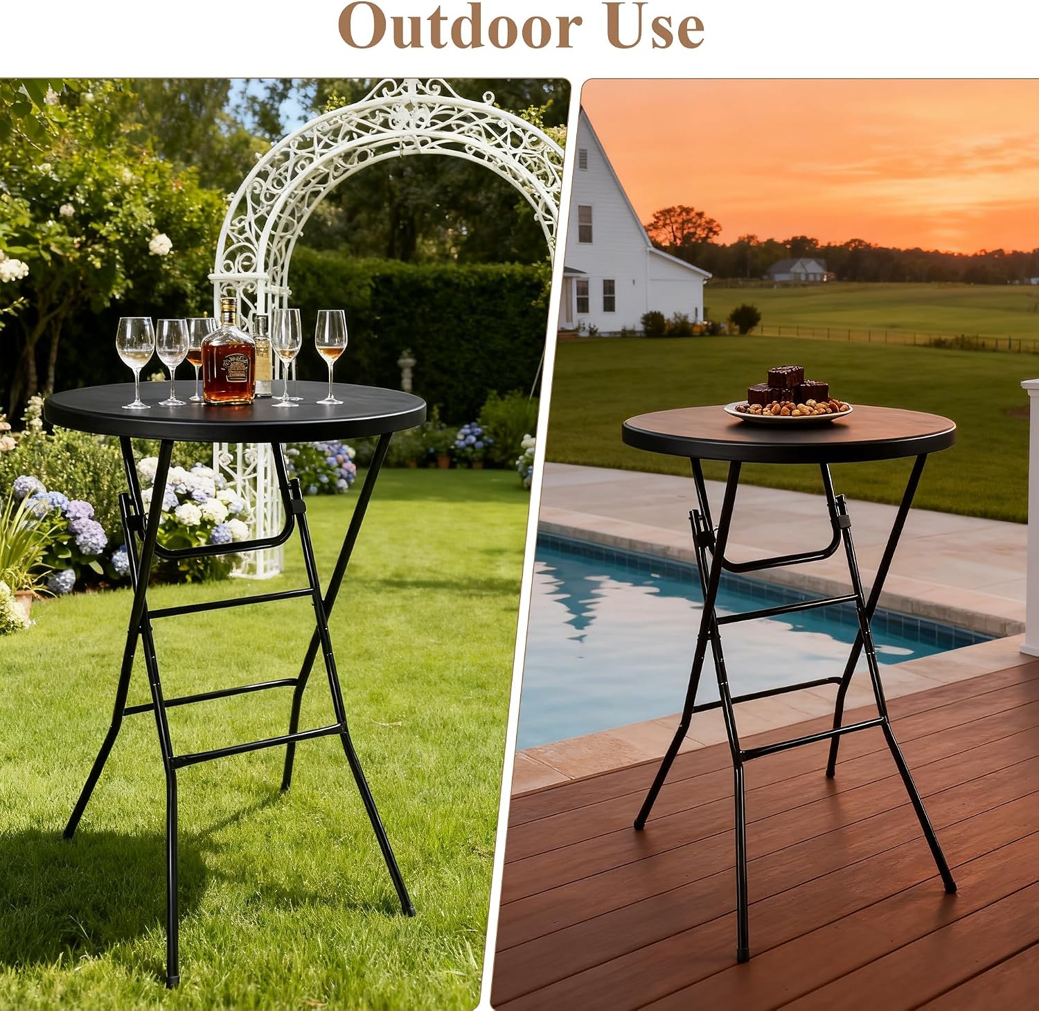 Cocktail Table, D32in x H43.3in Folding Round Cocktail Table High Top | Foldable, Removable Legs, Save Space, Easy Store, for Wedding, Party, Bar, Yard, Patio, Business Events (Black, Set of 1)