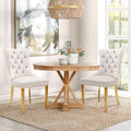 Velvet Upholstered Dining Chairs Set of 2, Modern Style Kitchen Side Chairs with Nailhead Trim and Gold Plated Leg, Metal Pulling Ring for Dining Room Living Room(Beige-Gold Plated Leg)