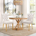 Velvet Upholstered Dining Chairs Set of 2, Modern Style Kitchen Side Chairs with Nailhead Trim and Gold Plated Leg, Metal Pulling Ring for Dining Room Living Room(Beige-Gold Plated Leg)