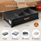 Under Bed Storage with Wheels, Rolling Under Bed Storage Containers with Clear Lid and Handles for Clothes, Shoes, Blankets, Pillows, Toys, Books, Bags (60L, 30.9 x 16.9 x 6.7in, Black, 2 Pack)