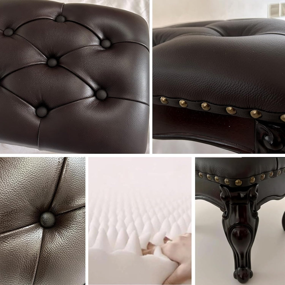Leather Foot Stool,Vintage Footstools,Wooden Footrest,Upholstered Foot Rest f...