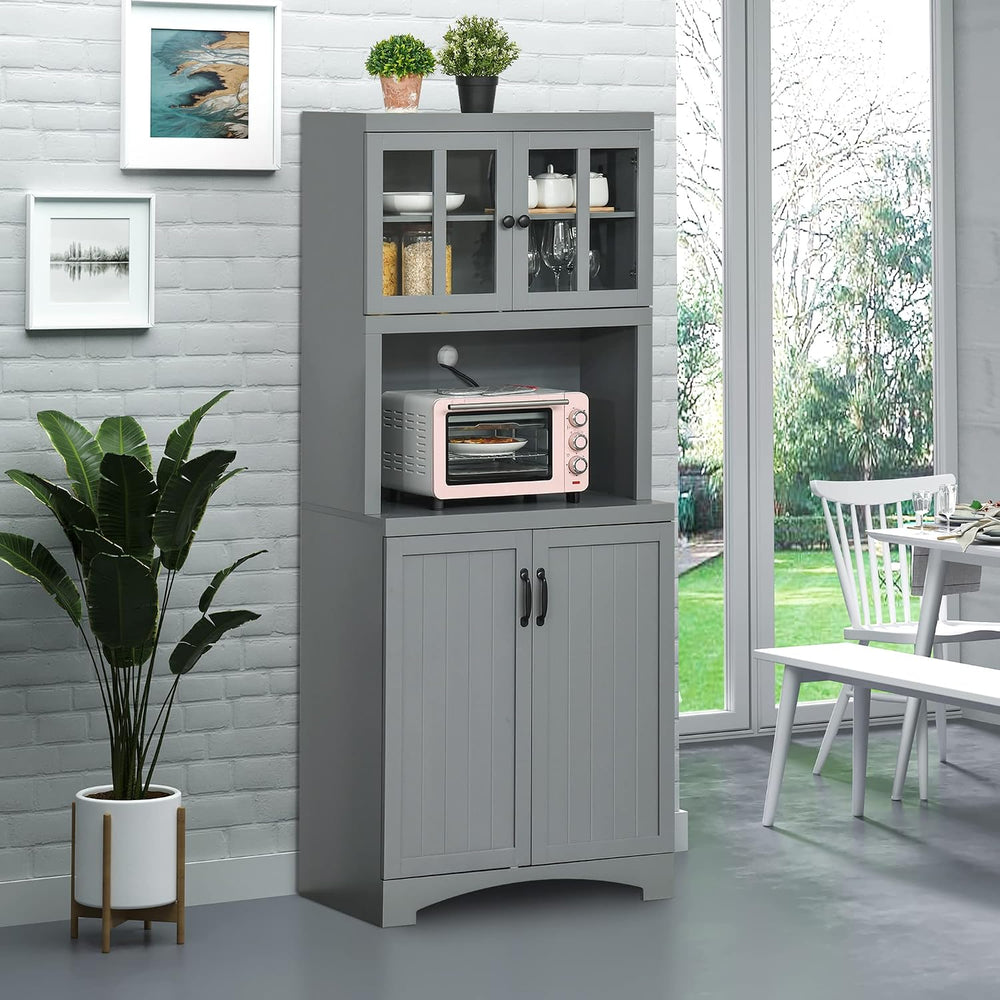 HOMCOM Kitchen Hutch 70" Pantry Cabinet Glass Framed Door Dining Room Gr...
