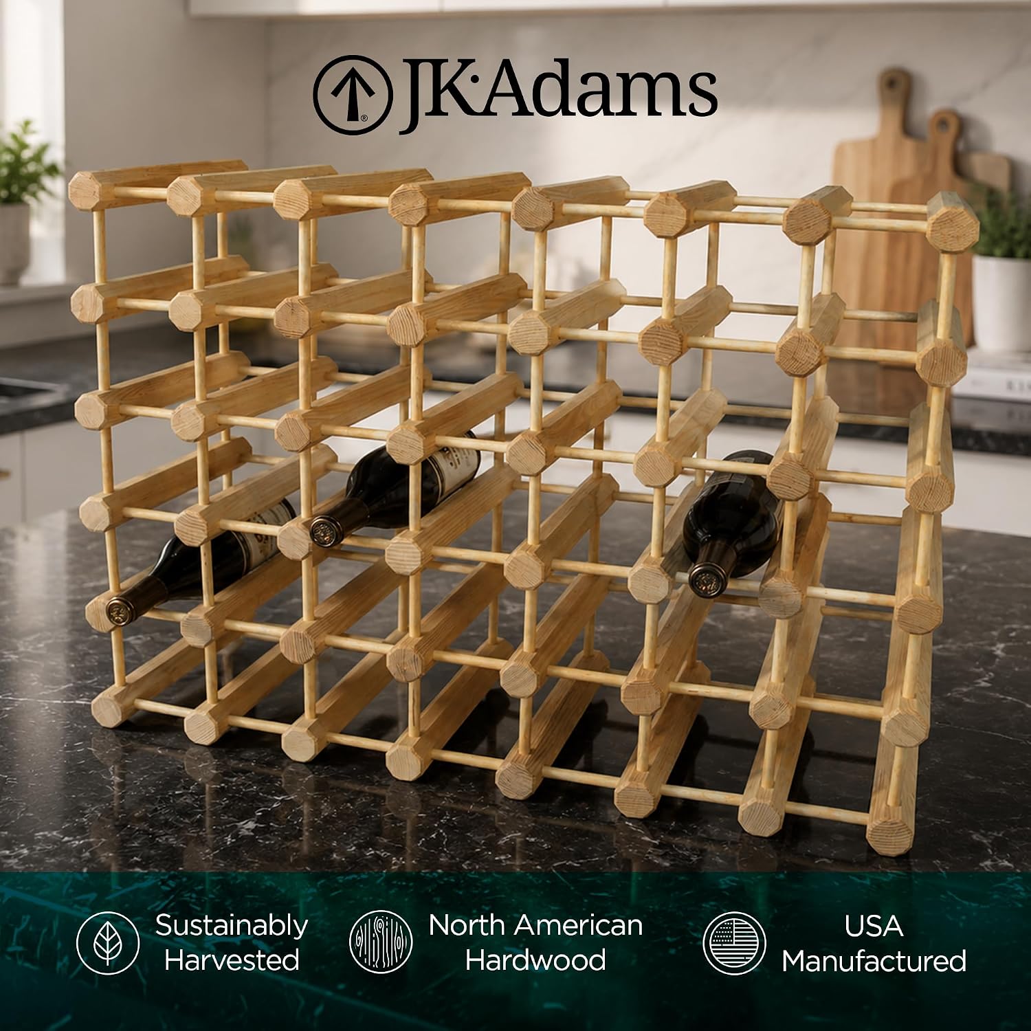 J.K. Adams Ash Wood Modular Wine Rack, Stackable Storage Holder, 40 Bottles