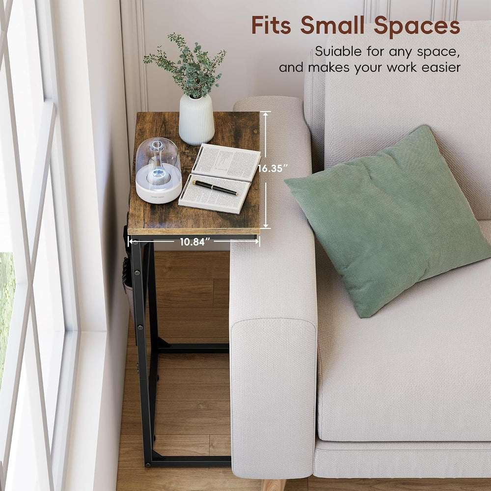 Vagusicc C Shaped End Table with Charging Station, 28" Tall Couch Side T...