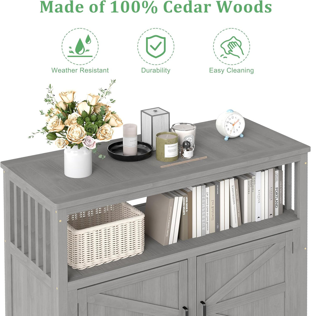 Outdoor Potting Bench with Storage Cabinet and Metal Top, Wood Workstation for Outdoor Patio, Garden (Grey, 42×18×37")