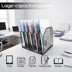 Adjustable Desk File Organizer,Detachable Office Folder Organizer,Compact Vertical Desk File Holder,Wrought Iron Paint,Suitable for Home, School, Office Classrooms (Black - 5 grids)