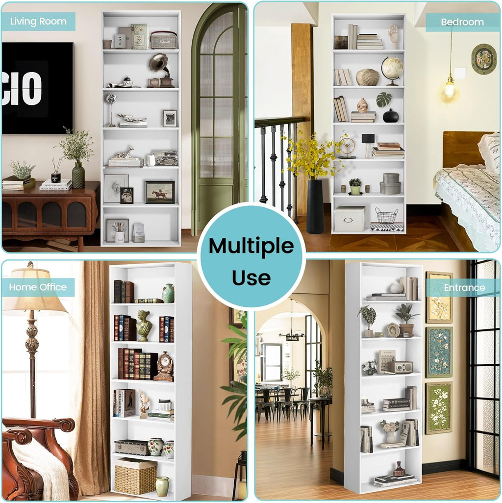 GRUSIGN 71" Tall 6-Tier Bookshelf, Large Open Display Bookcase with Ample Storage, Floor Standing Book Shelf for Living Room, Home Office, Bed Room, White