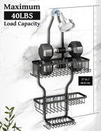 YASONIC Shower Caddy Over Shower Head Never Rust Aluminum Large Hanging Shower Caddy with 10 Hooks for Razor/Sponge - Over The Shower Head Caddy with Soap Basket - Hanging Shower Organizer Black