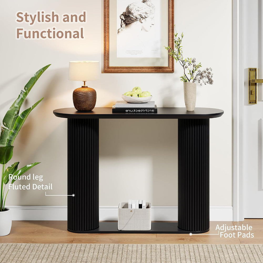 Fluted Console Table, Farmhouse Entryway Table with Storage and Fluted Wood L...