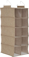 Household Essentials 10‑Pocket Hanging Shoe Organizer with Side‑by‑Side Canvas Storage and 2 Hooks for Support, Beige