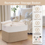 Goodpick 105L Extra Large Cotton Rope Blanket Basket, White & Light Brown | 25 x 16 x 16 in, Reinforced Handles, Living Room, Bedroom & Nursery Organization, Blankets, Toys, Clothes & Pillows Storage