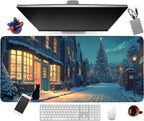 Large Extended Gaming Mouse Pad - Winter Christmas Night Scene, Soft Fabric Desk Mat with Non-Slip Rubber Base, Extra Long Mousepad for Gaming, Office, Keyboard & Mouse, 35.43 x 15.75 in