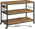 Yaheetech 47.5 Inches Kitchen Island with Storage, 3 Shelves, Rustic Brown | Rolling Kitchen Island With Power Outlet, Kitchen Island on Wheels with Wine Rack & Glass Holder & Hooks for Dining Room/Bar