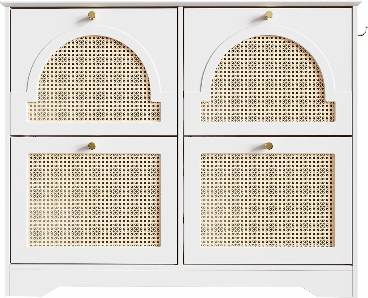 Freestanding Shoe Rack, Tipping Bucket Shoe Cabinet with 4 Flip Drawers, Elegant Entryway Shoe Organizer with 4 Rattan Doors,for Kitchen Home