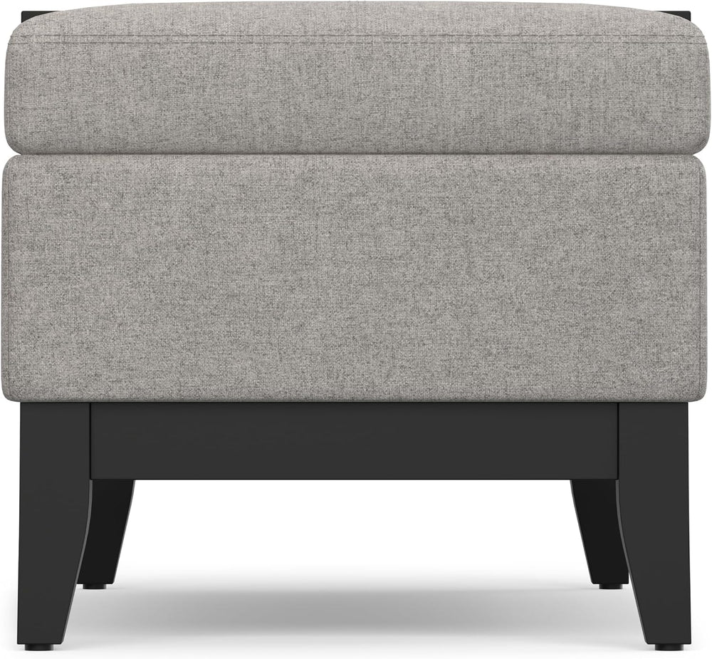 SIMPLIHOME Oregon 42" Wide Linen Look Fabric Storage Ottoman in Cloud Grey