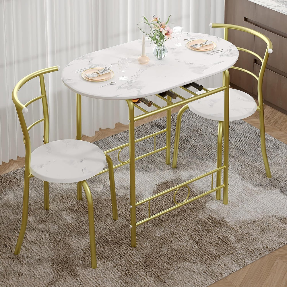 VECELO 3-Piece Dining Table Set for Kitchen Breakfast Nook, Wood Grain Oval T...