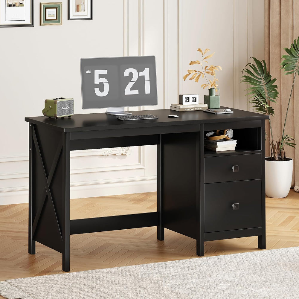 BHG 47.2" Farmhouse Desk with Drawers,Computer Desk for Home Office,Black