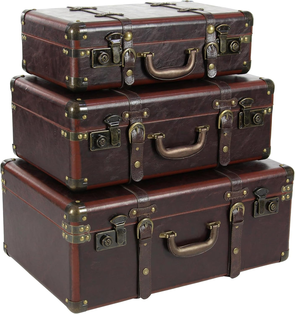 Deco 79 Faux Leather Decorative Trunk Nesting Upholstered Decorative Large Bo...