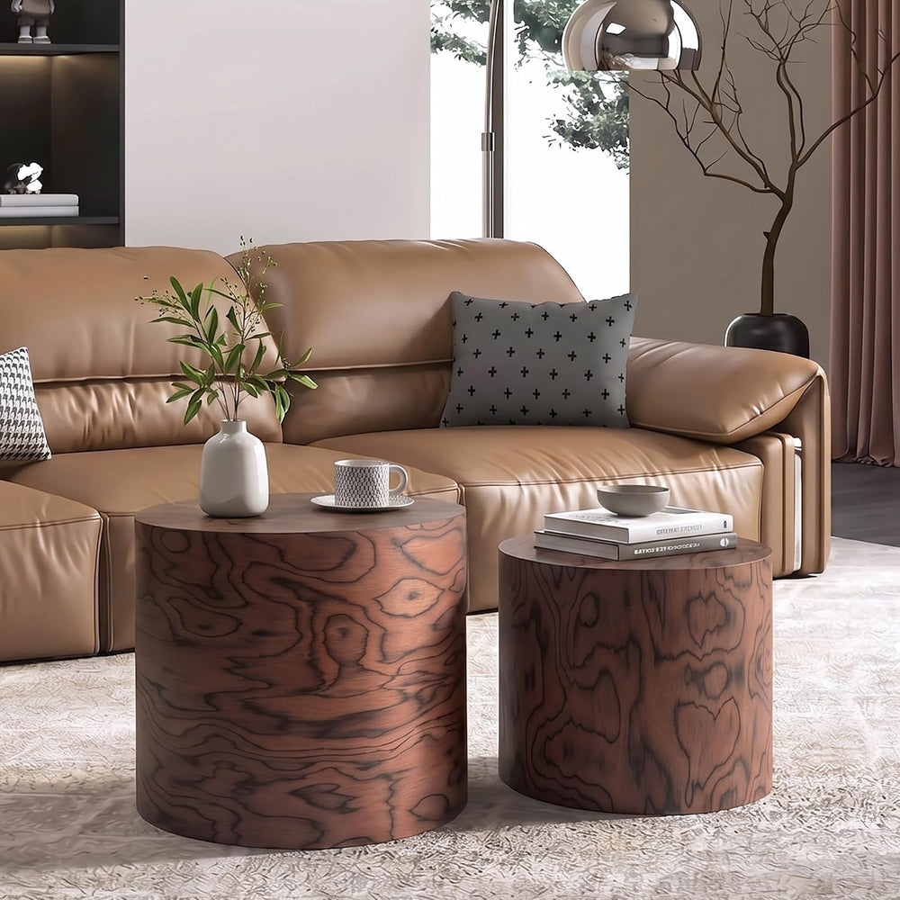 Round Nesting Coffee Table Set of 2, Modern Circle Accent End Table | Wooden ...